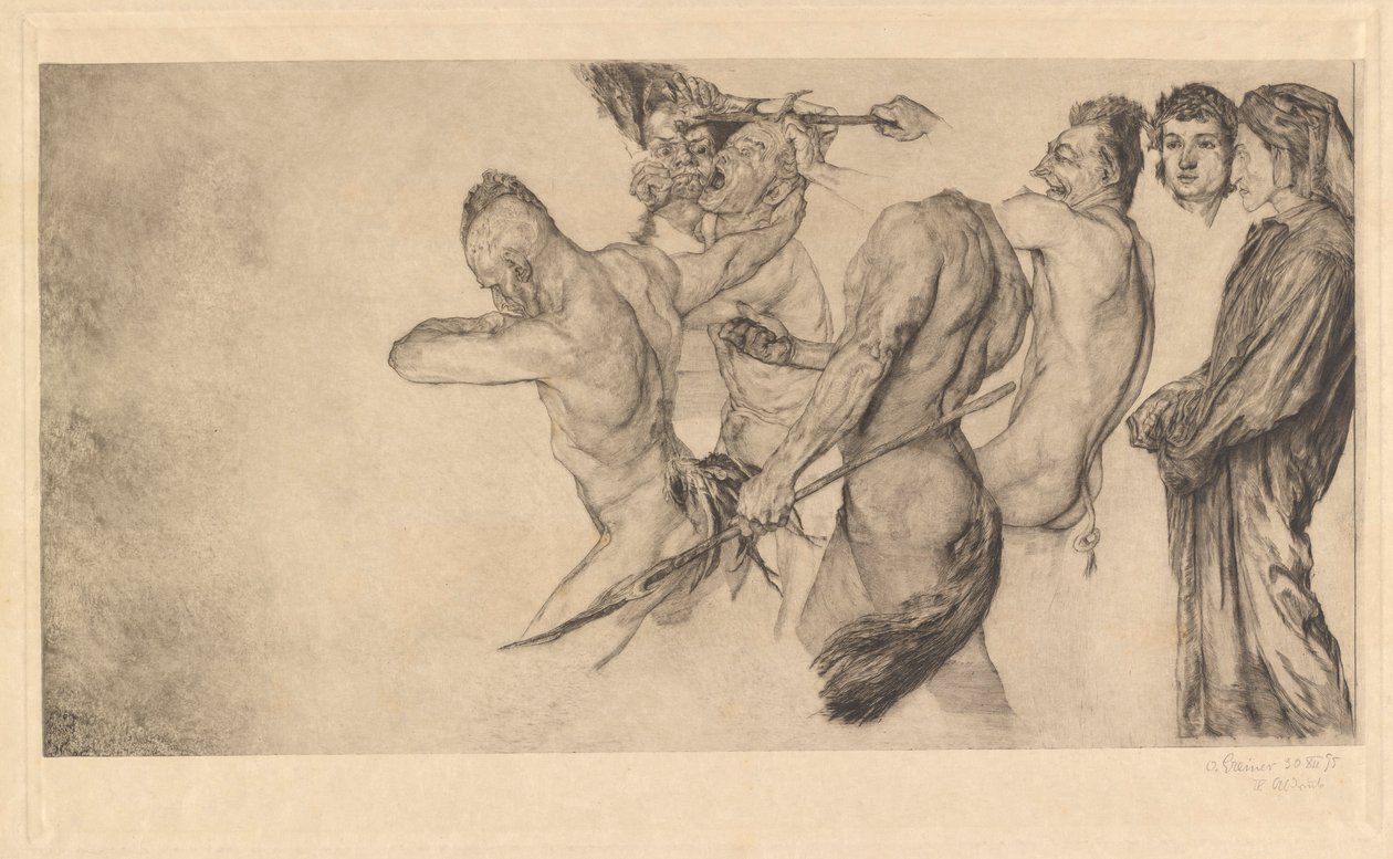Dante og Virgil besøker helvete (Inferno Canto 22) av Otto Greiner