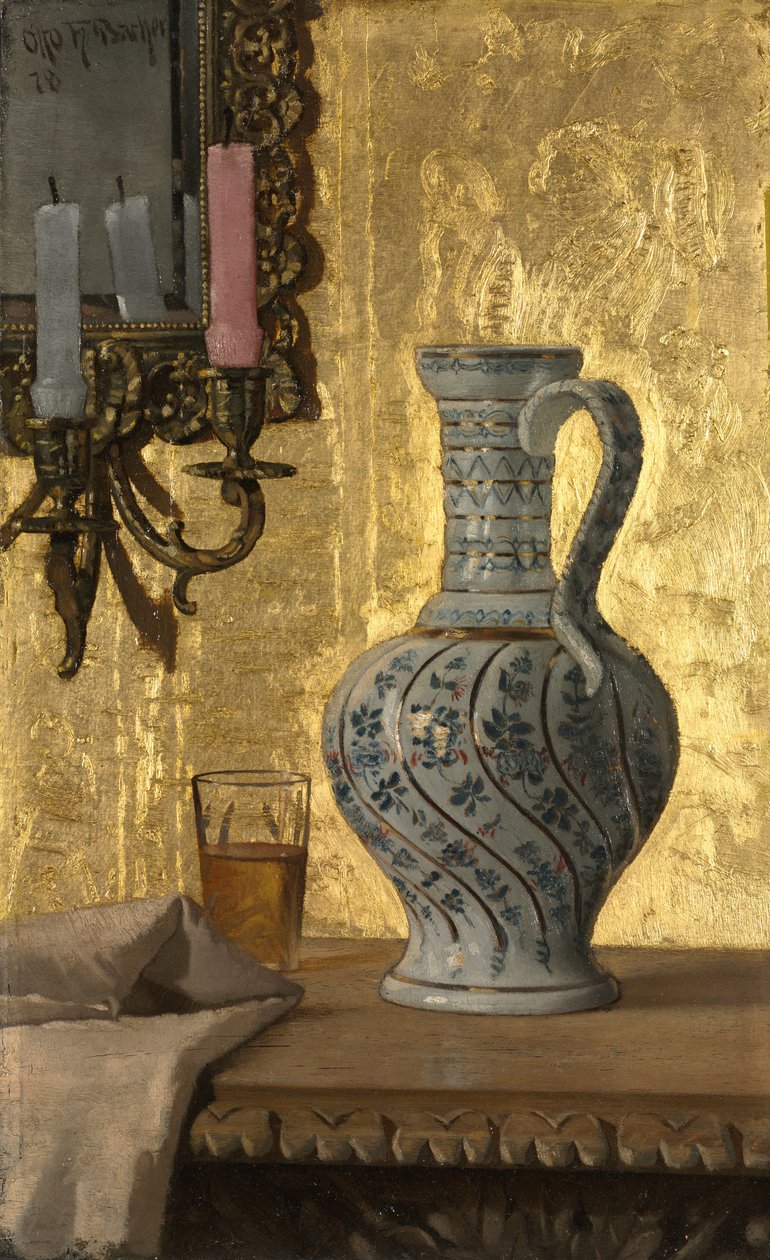 Mugge og et glass på et bord, 1878. av Otto H. Bacher