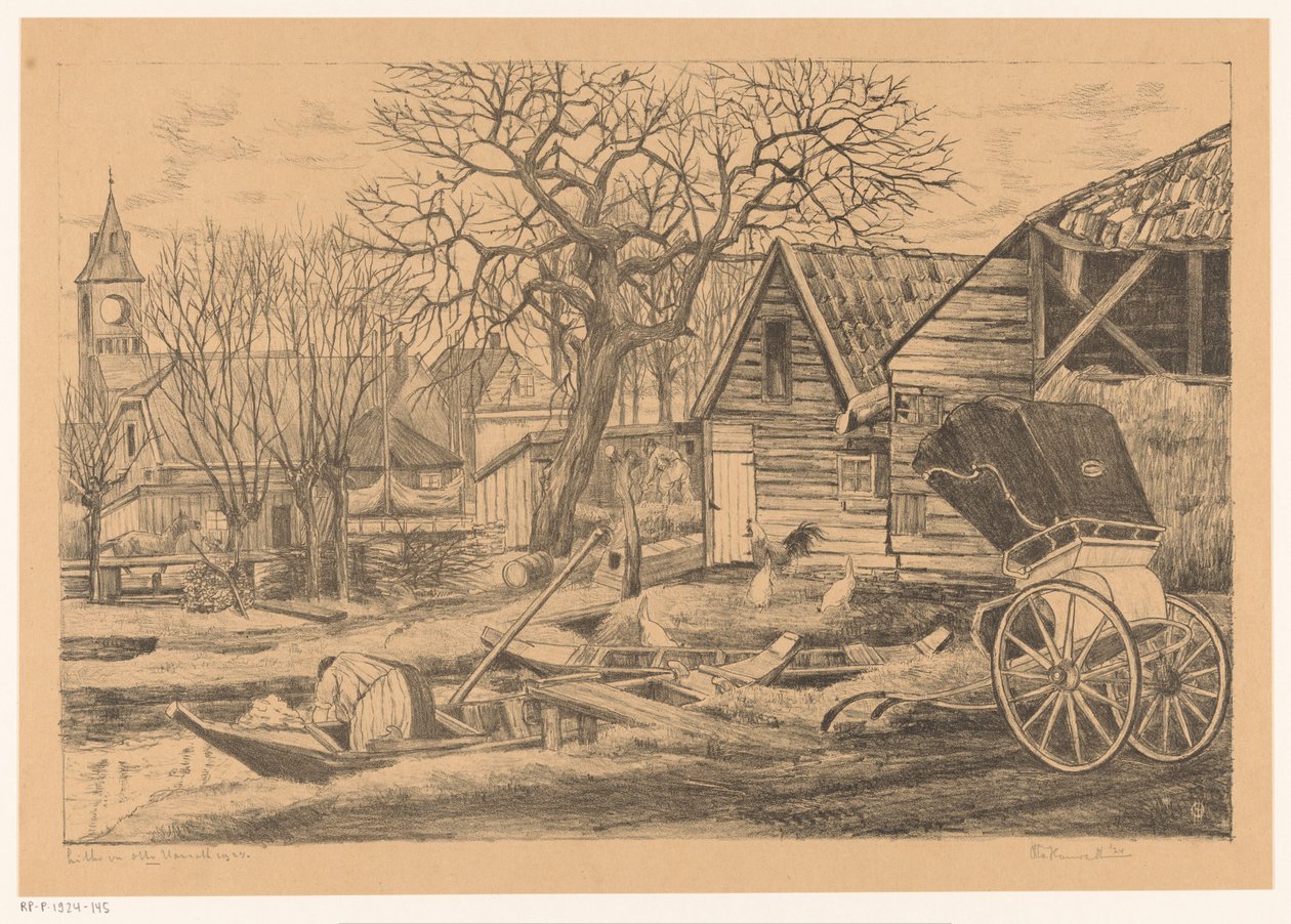 Landsby ved vannet av Otto Hanrath (signed by artist)