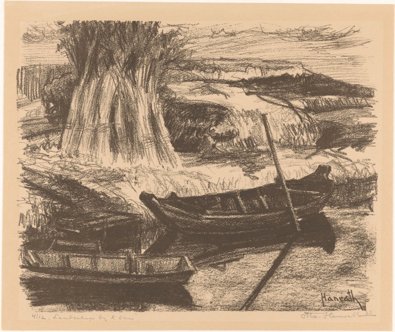Landskap nær Amsterdam (original tittel på objekt) av Otto Hanrath (signed by artist)
