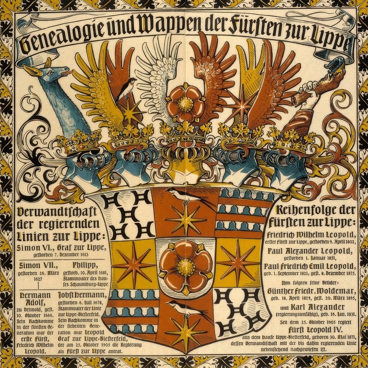 Genealogi og våpenskjold til fyrstene av Lippe av Otto Hupp