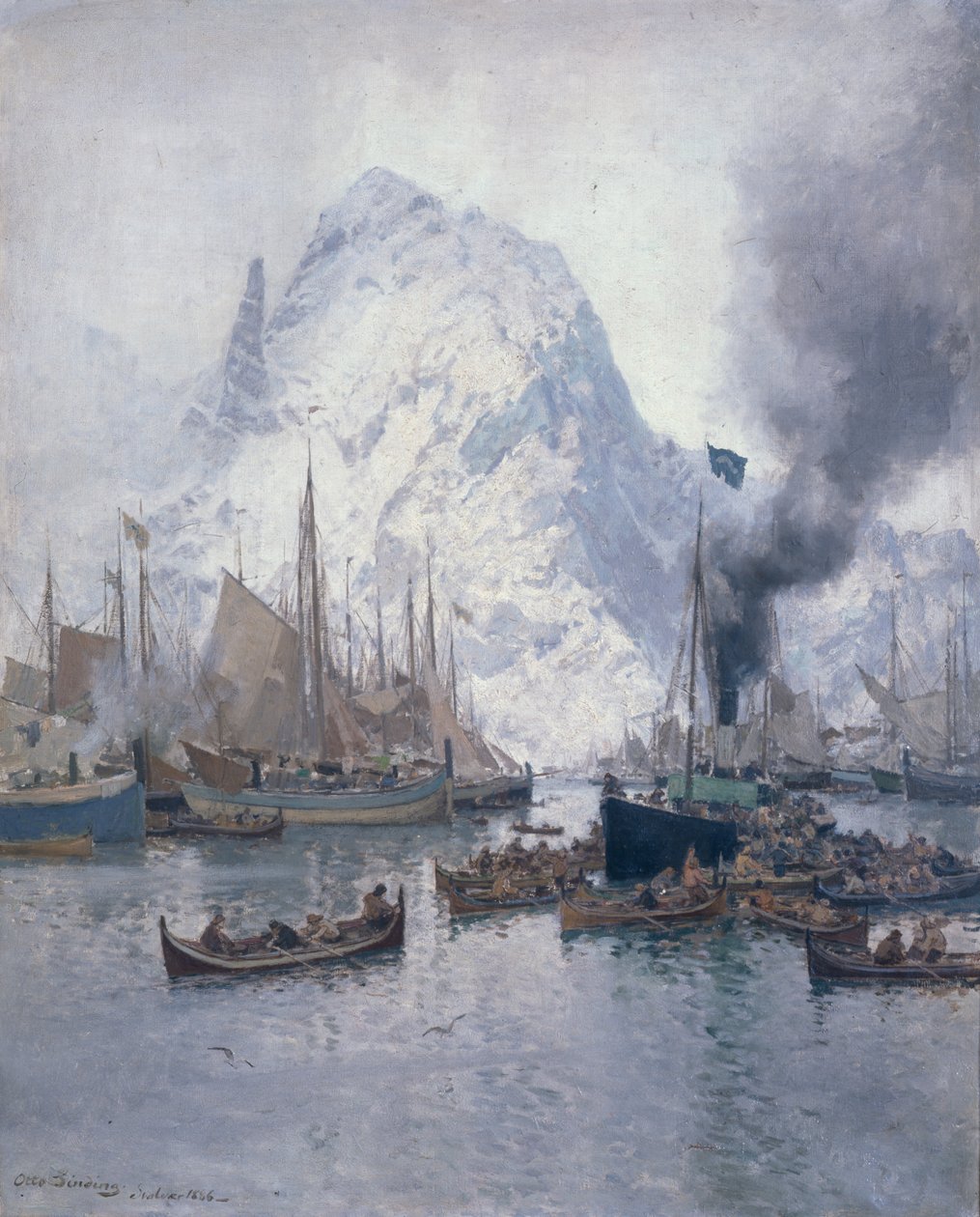 Ankomst Agnsilddamperen, Svolvær av Otto Ludvig Sinding