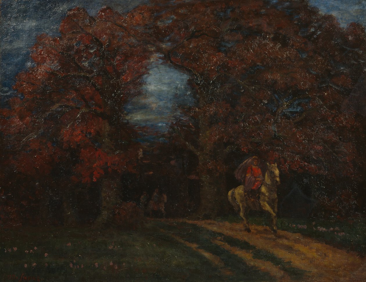 Høstlandskap med ryttere (olje på lerret) av Otto Ludvig Sinding