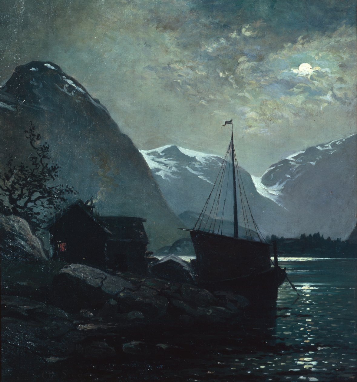 Kveld i Vestlandsfjord (olje på lerret) av Otto Ludvig Sinding