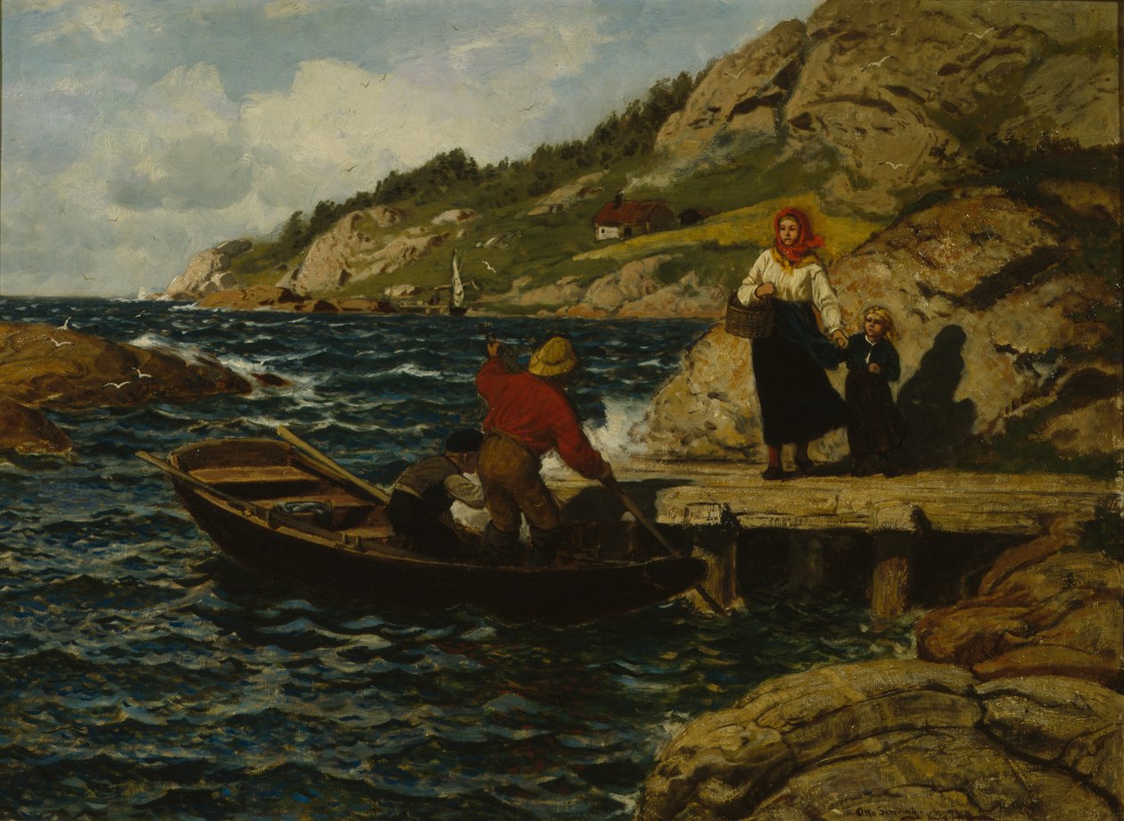 Fisker, Kvinne og barn ved kaia av Otto Ludvig Sinding