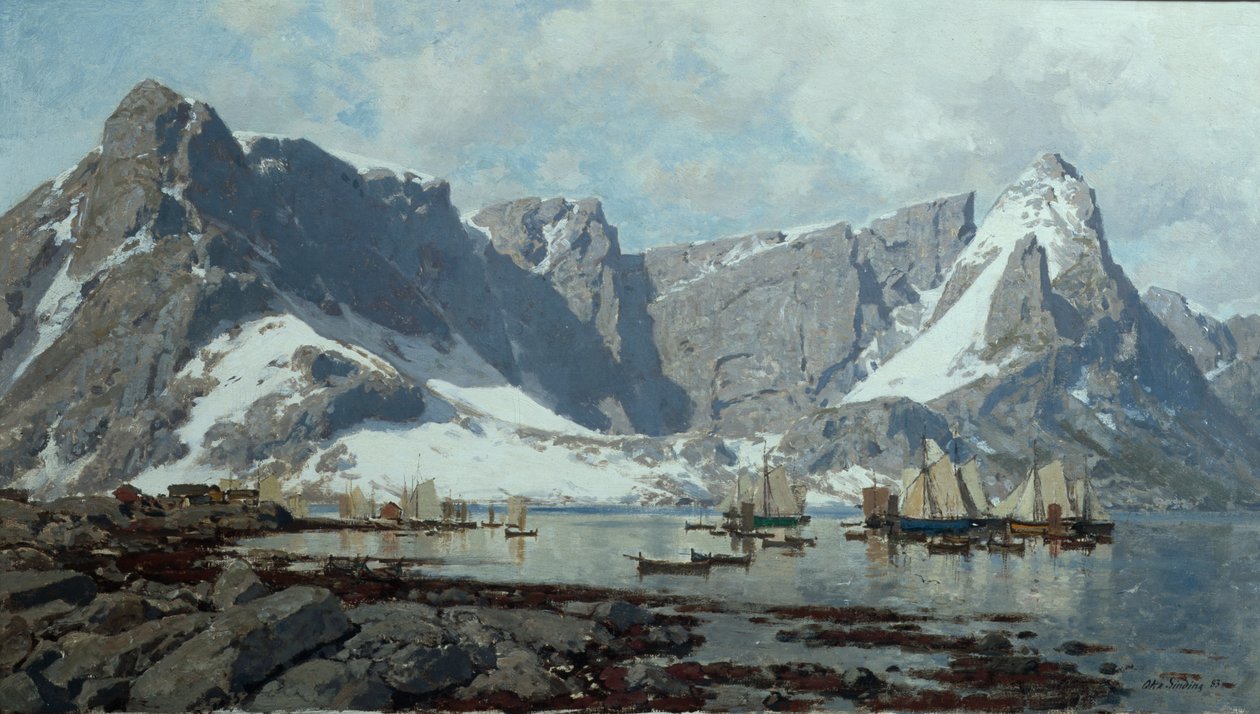 Snølandskap fra Reine, Lofoten av Otto Ludvig Sinding