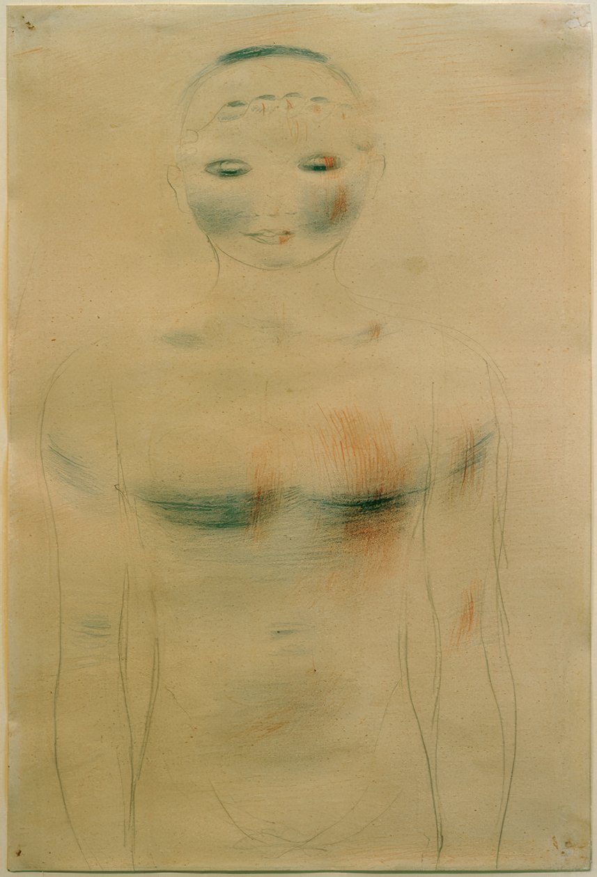 Frontal halvfigur. Fra den rosa serien av Otto Meyer Amden