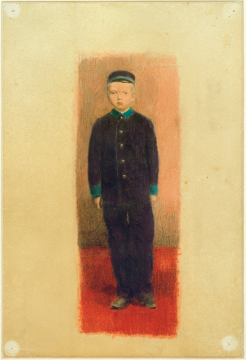Selvportrett i barnehjemsuniform (basert på et fotografi) av Otto Meyer Amden