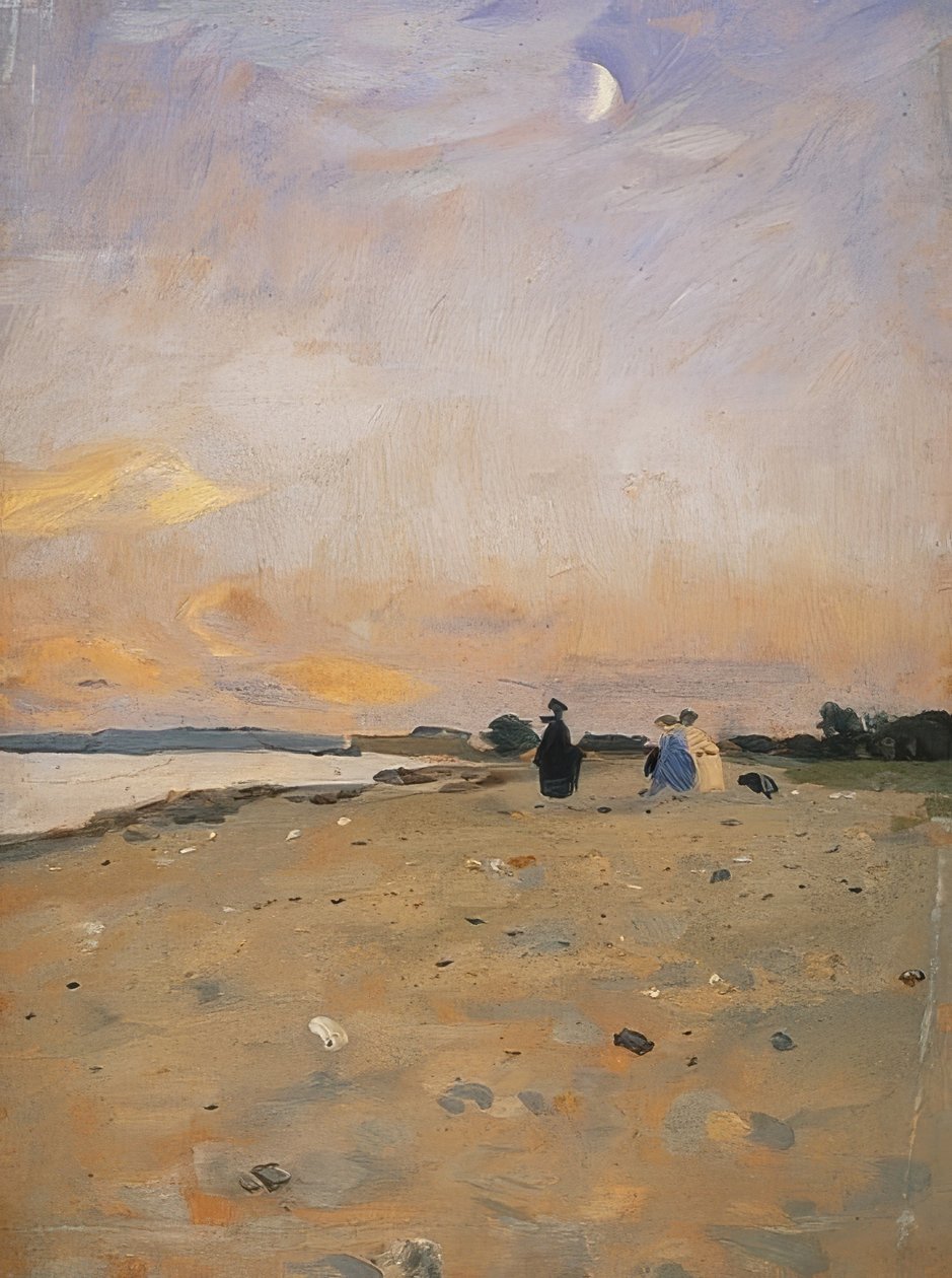 Elvelandskap med halvmåne (strandlandskap på Juist). 1885 eller rundt 1889 av Otto Modersohn