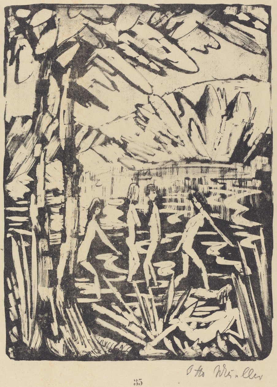 Five Girls at a Forest Pond (Funf Madchen am Waldteich) av Otto Müller