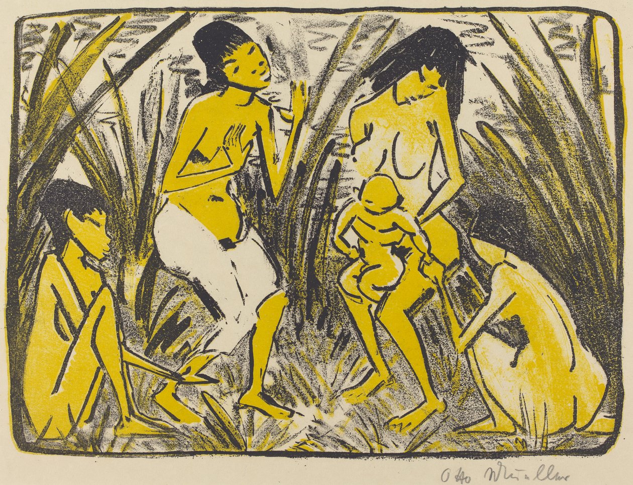 Funn av Moses (Auffindung des Moses), ca. 1920 (litografi i svart og gull) av Otto Mueller