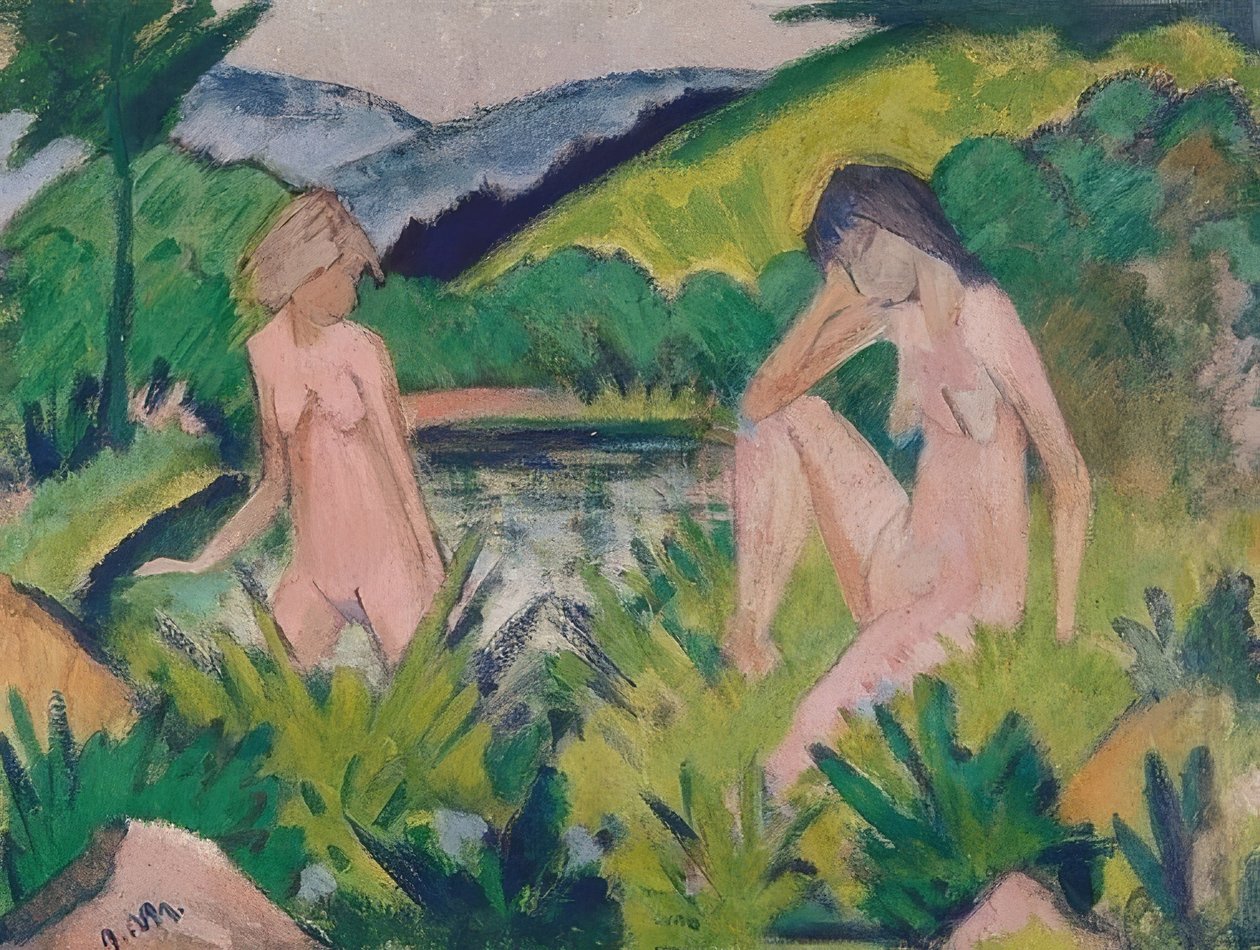 Jenter på vannet (To jenter på vannet). 1926 av Otto Mueller