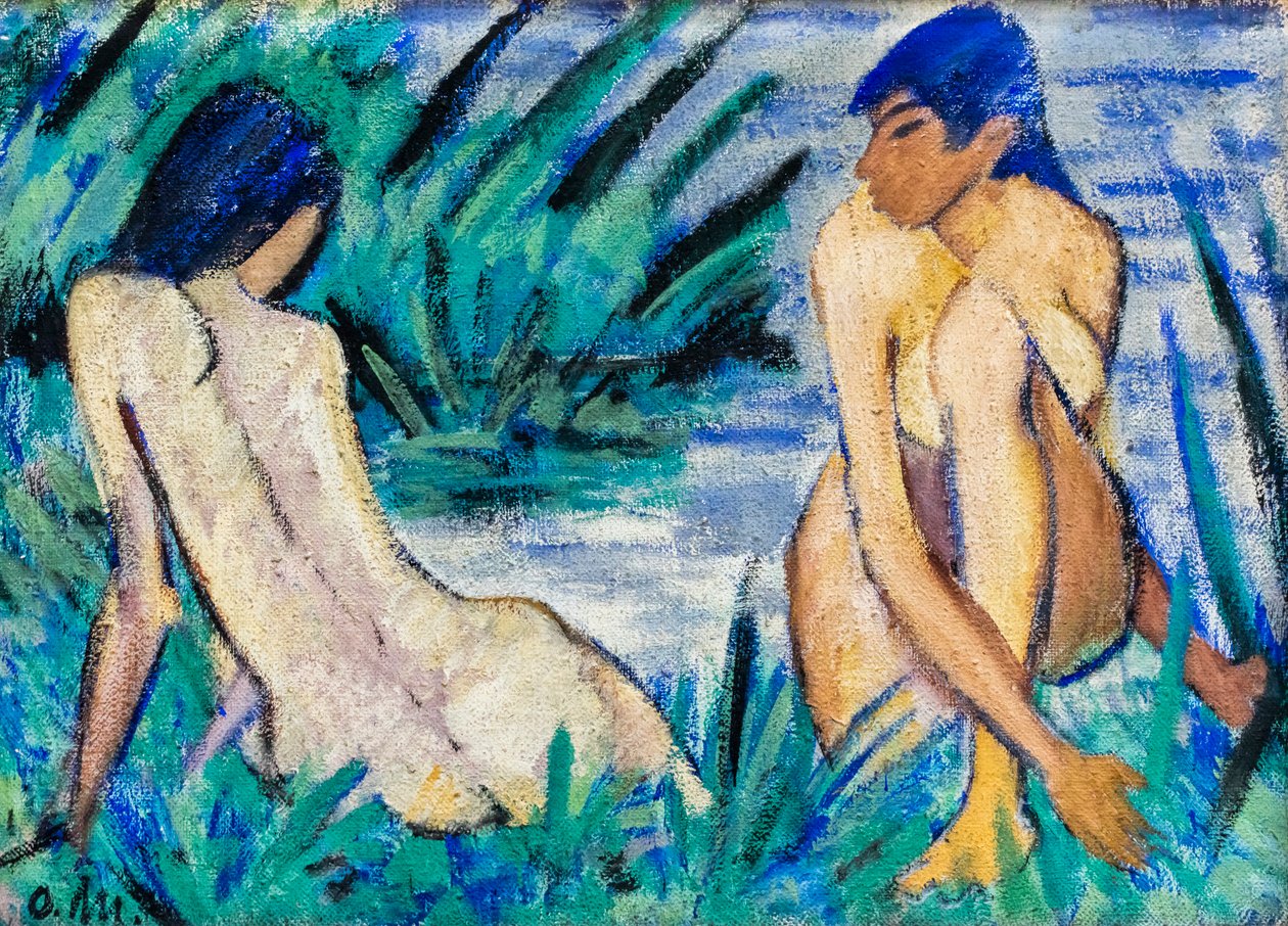 To jenter i sivet, ca. 1920 (olje på jute) av Otto Muller or Mueller