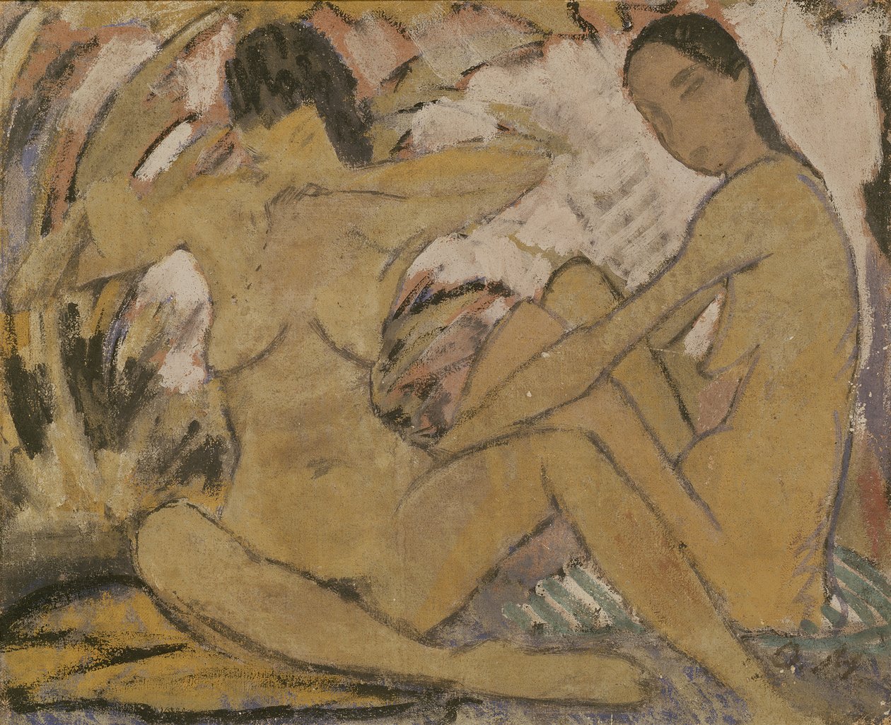 Two Women Sitting, ca. 1914 (se 274026 for verso) av Otto Mueller