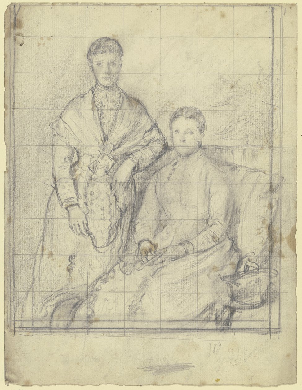 Dobbeltportrett: stående og sittende figur av Otto Scholderer