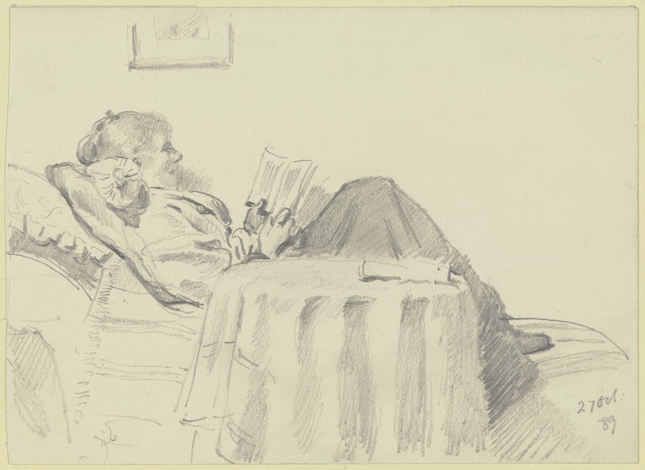 Luise Scholderer leser av Otto Scholderer