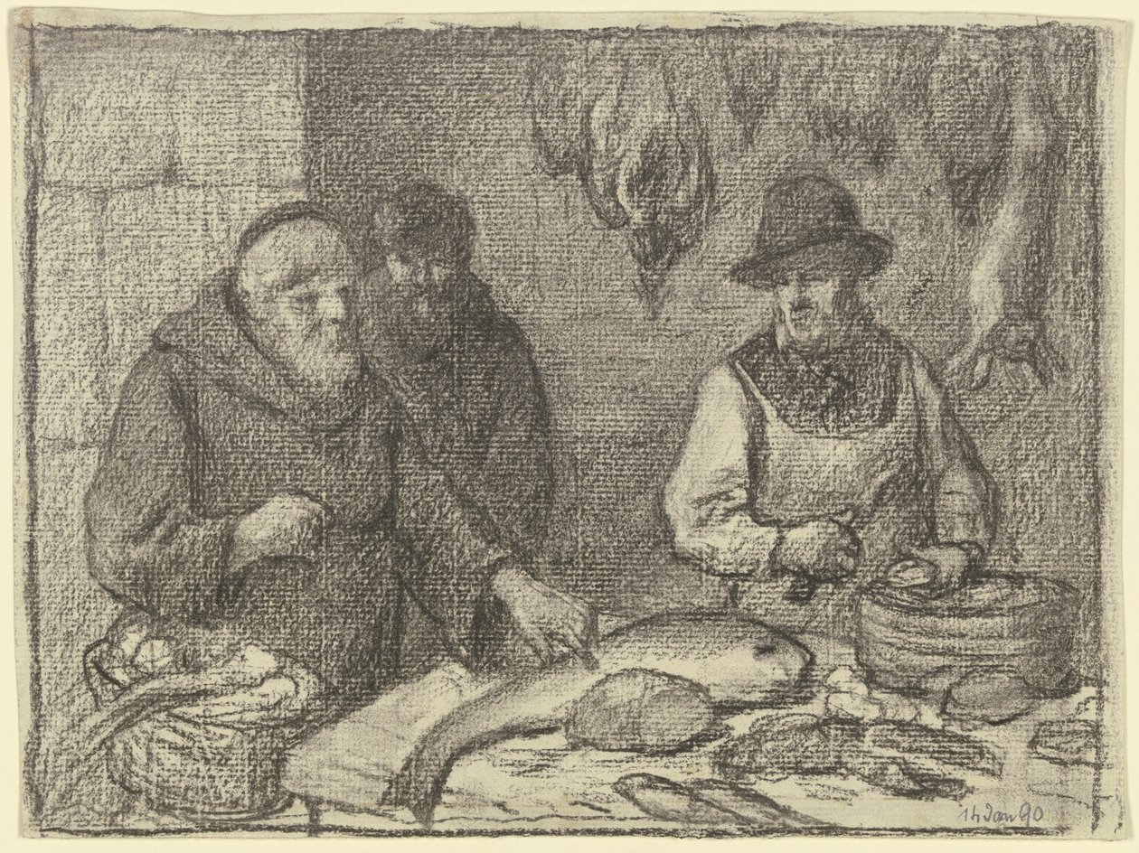 Munk med en fiskehandler av Otto Scholderer