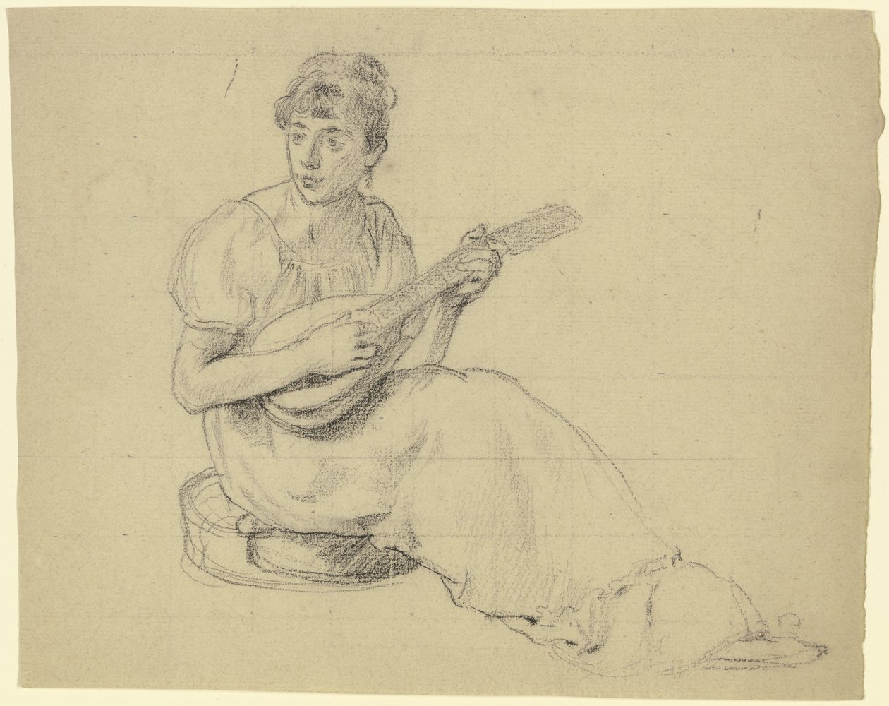 Kvinne som spiller mandolin av Otto Scholderer