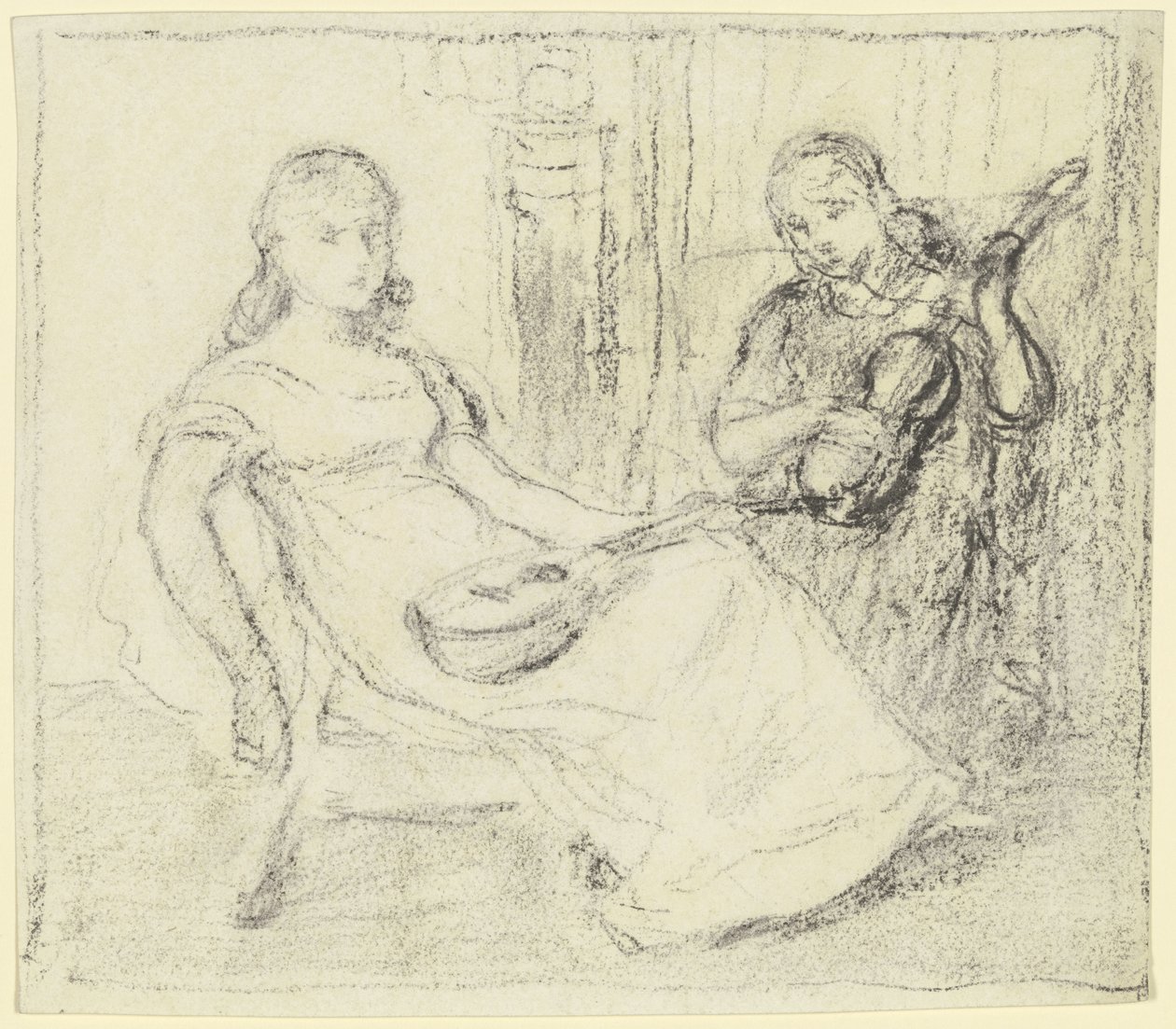 To jenter med stryke- og klimpreinstrumenter av Otto Scholderer