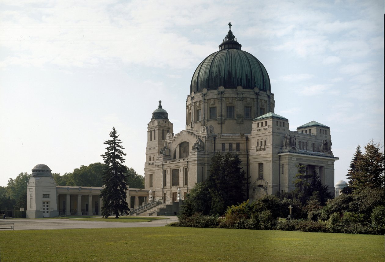 Utsikt over familiegraven av arkitekten Otto Wagner (1841-1918) (Wiensk løsrivelse). Hietzing kirkegård, Wien, Østerrike av Otto Wagner