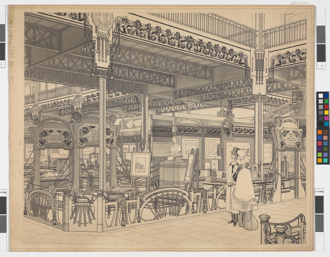 Verdensutstillingen i Paris, gruppe VI: ingeniørvesen og jernbane på Champ de Mars, perspektiv av Otto Wagner
