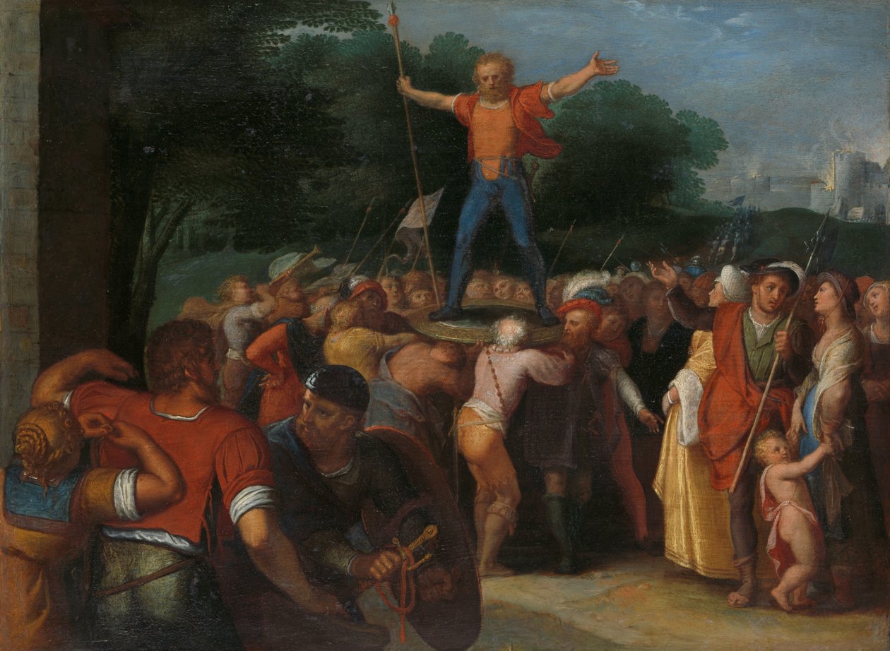 Brinno reist på skjoldet Brinio er utnevnt til sjef for Caninifates (Brinio Raised on the Shield) en av en serie på tolv om batavernes opprør mot romerne av Otto van Veen