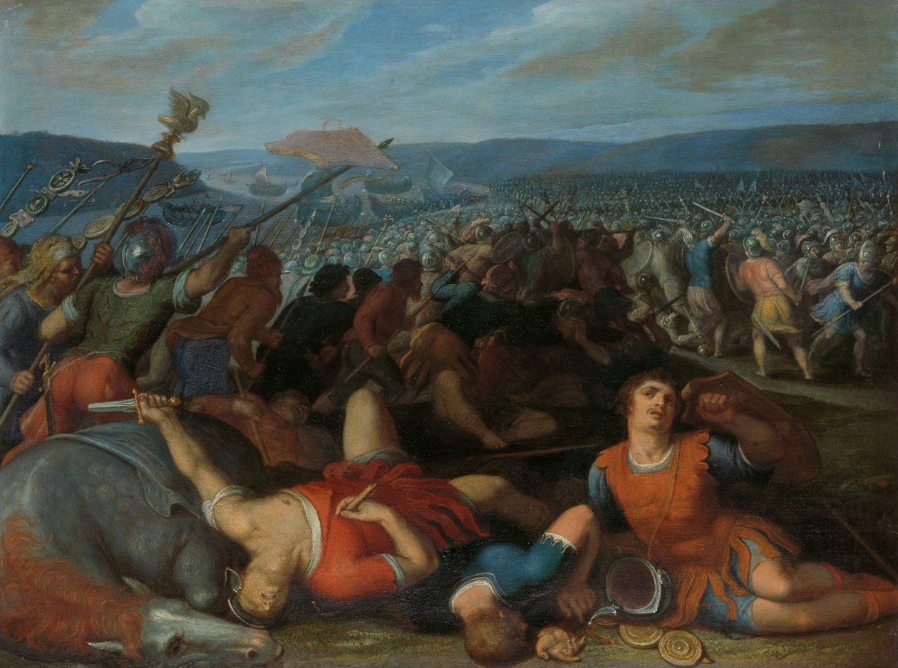Bataverne beseiret romerne på Rhinen Claudius Civilis beseirer de romerske troppene nær Rhinen i 69 e.Kr en av en serie på tolv om batavernes opprør mot romerne av Otto van Veen