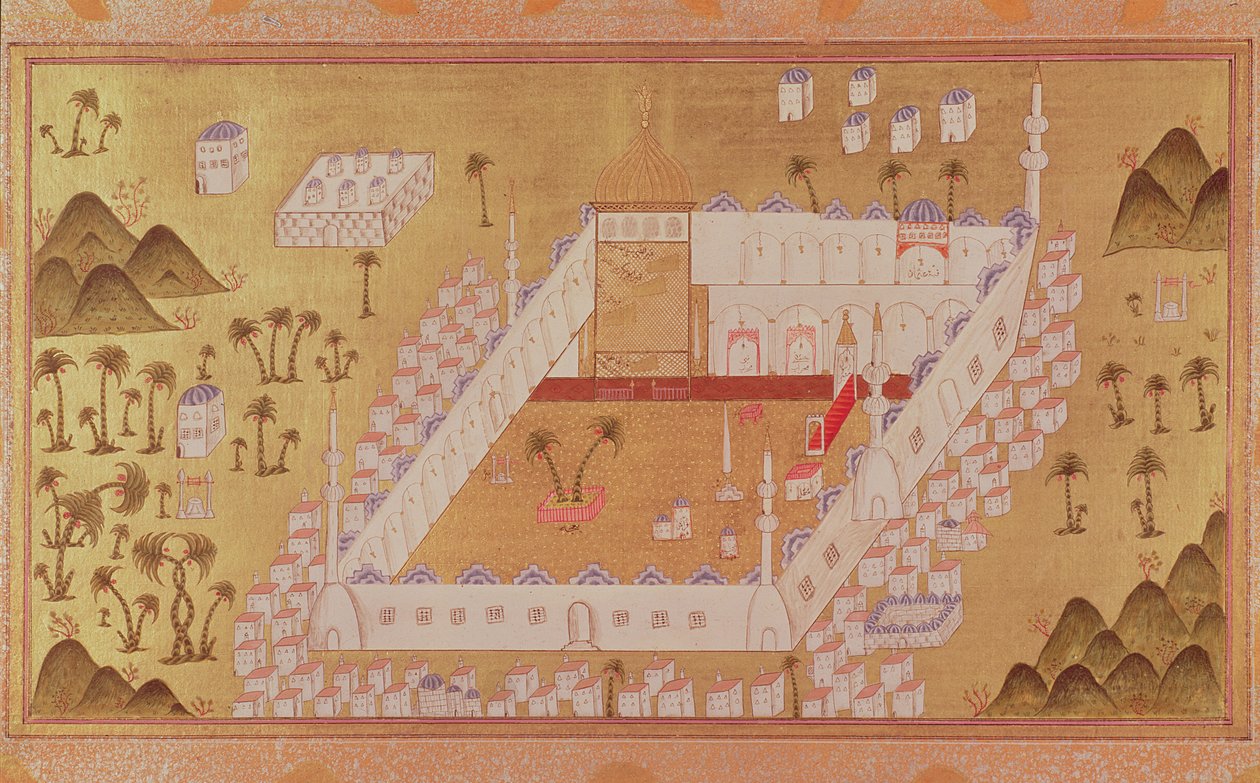MS 447 Utsikt over Medina og moskeen til profeten Muhammed (ugjennomsiktige pigmenter på papir) av Ottoman School