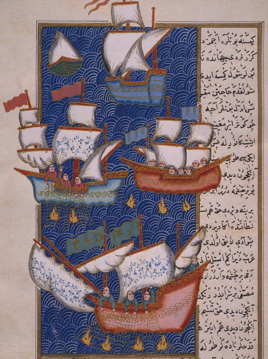 Fiskere med garn av Ottoman School