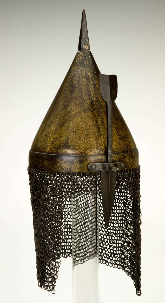 Hjelm, kanskje 1500-tallet, modifisert på 1800-tallet (russet jern med forgylling) av Ottoman School
