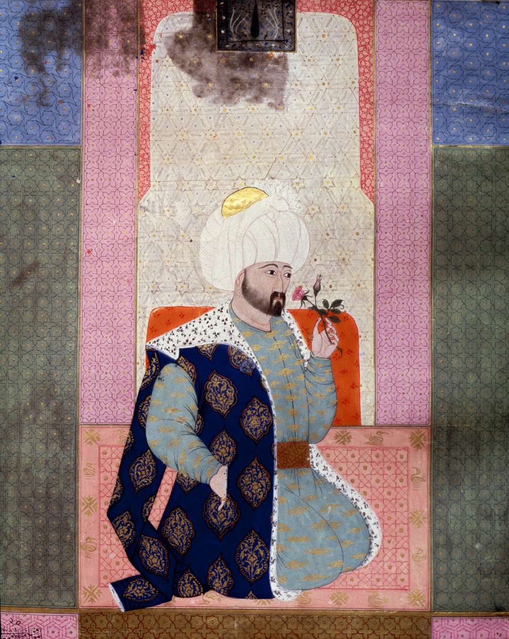 Det osmanske riket: "" Portrett av den osmanske sultanen Mehmet (eller Mehmed eller Mohammed) Celebi I (1389-1421)"" Miniatyr fra manuskriptet (Ms. 1973, folio 62a) "" Zubdat al Tawarikh" (Zubdat al Tawarikh) (Creme) of Stories) av historikeren Seyyid Loqm av Ottoman School