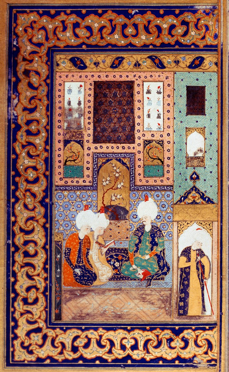 Det osmanske riket: representasjon av Sultan Selim I kalt den grusomme (1470-1520) følger med to av hans undersåtter. Miniatyr hentet fra "" Divan" (poem recuperation) skrevet av Sultan Selim I. (Ms. FY1330, fol. 28a) 1500-tallet. Istanbul, Universitetet L av Ottoman School