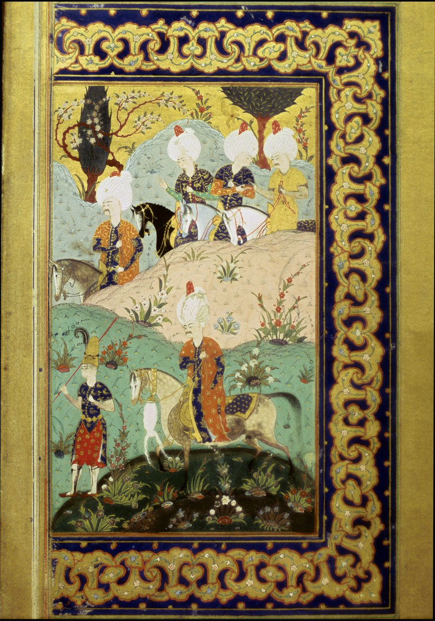 Det osmanske riket: representasjon av Sultan Selim I kalte de grusomme (1470-1520) på hesteryggen. Miniatyr fra "Divan" (diktsamling) skrevet av Sultan Selim I. (Ms. FY1330, fol. 27) 1500-tallet. Istanbul, Universitetsbiblioteket av Ottoman School