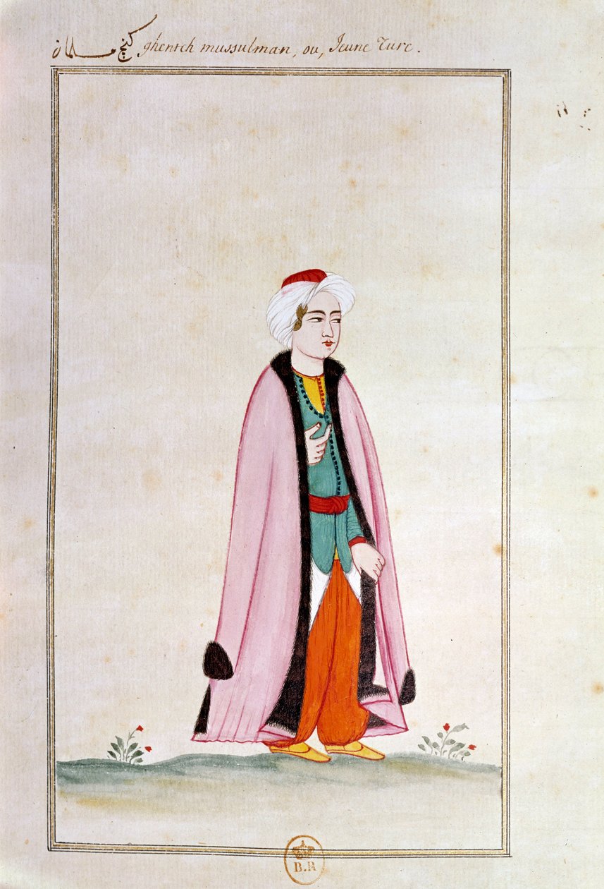 Ottomansk kunst: en ung tyrker. Trykk fra et manuskript av Ottoman School