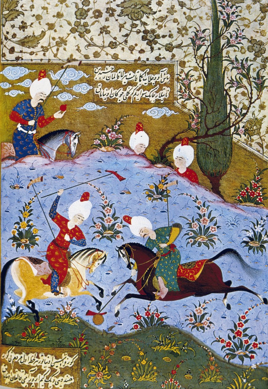 Prins som spiller polo, illustrasjon fra Divan-i Nevai, samlet dikt av Ali Sir Nevai av Ottoman School