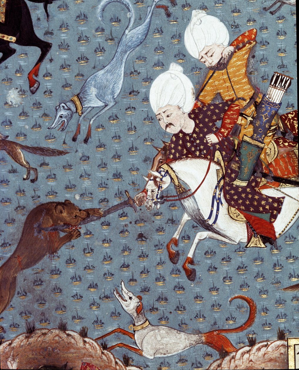 Representasjon av hoffmennene til Sultan Murad II (Murat) (1404-1451) som jakter på Fawn Detail. 1600-talls miniatyr. Istanbul, Topkapi Sarayi museumsbibliotek av Ottoman School