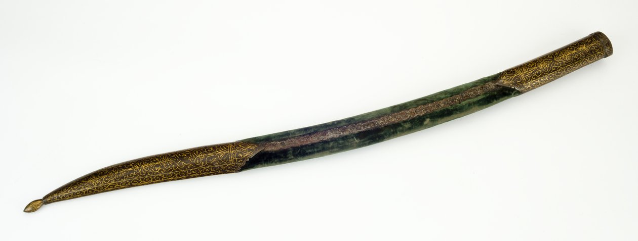 Slire for en Yataghan (jern med gull koftgari-innlegg, tre og fløyel) av Ottoman School