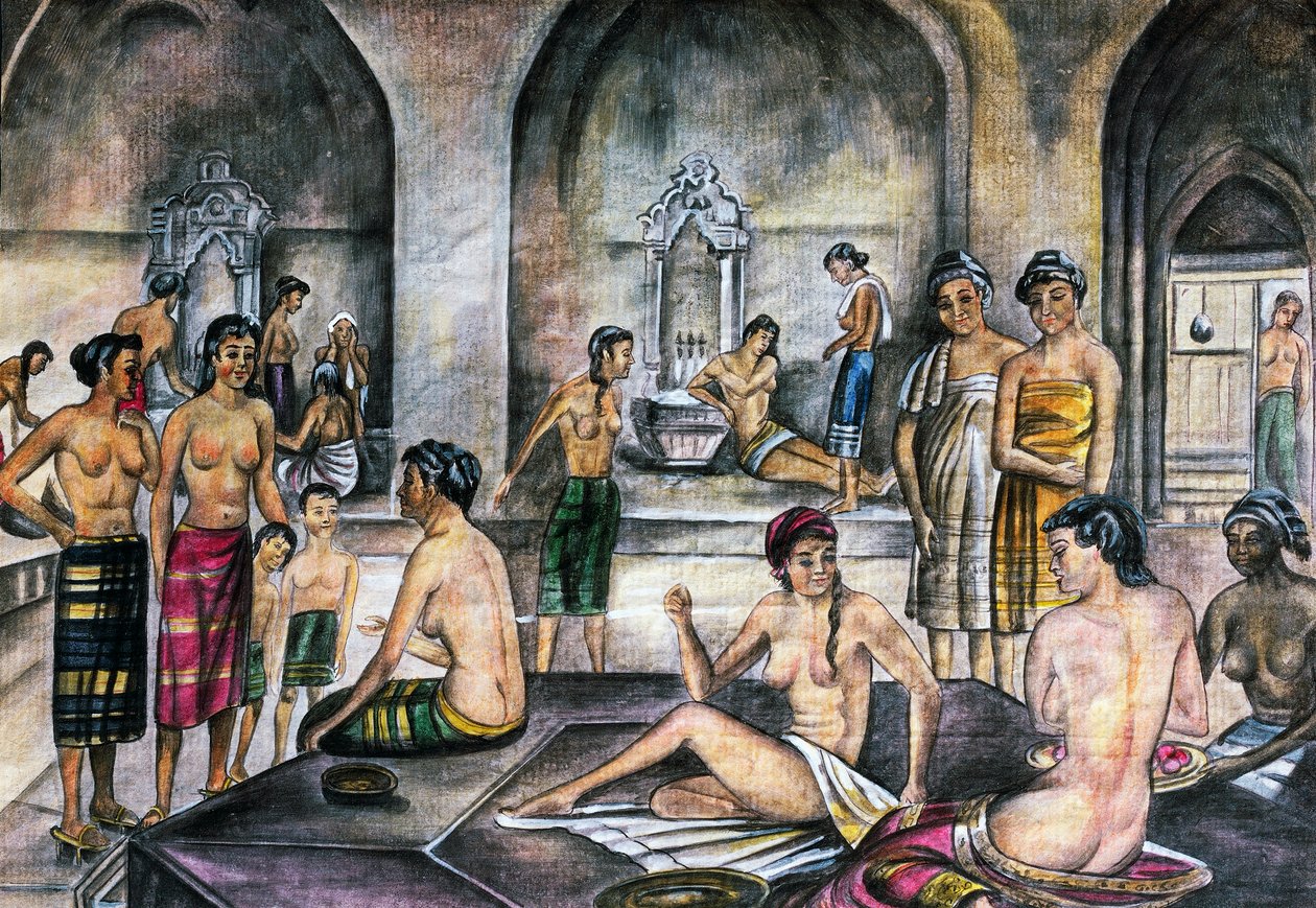 Tyrkisk bad, akvarell, osmansk sivilisasjon av Ottoman School
