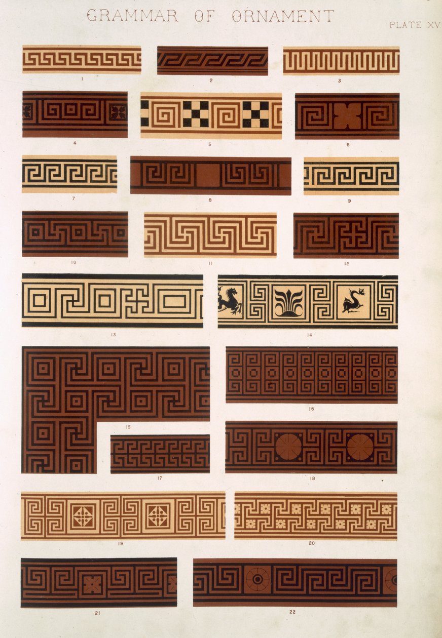 Gresk nr. 1, plate XV, fra 'The Grammar of Ornament' av Owen Jones (1809-68) av Owen Jones
