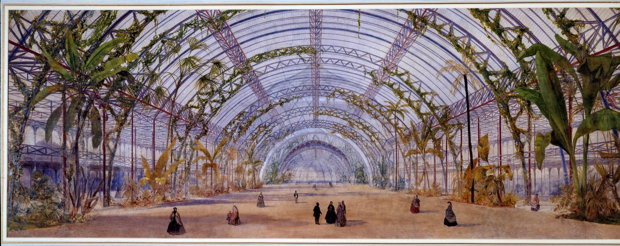 Arkitektur: prosjekt for interiøret i et krystallpalass som skal bygges i Saint Cloud nær Paris. Akvarell på blyant, fargeblyanter av Owen Jones (1809-1874) 1862 Dim. 0,45 x 1,20 m Paris, musee d