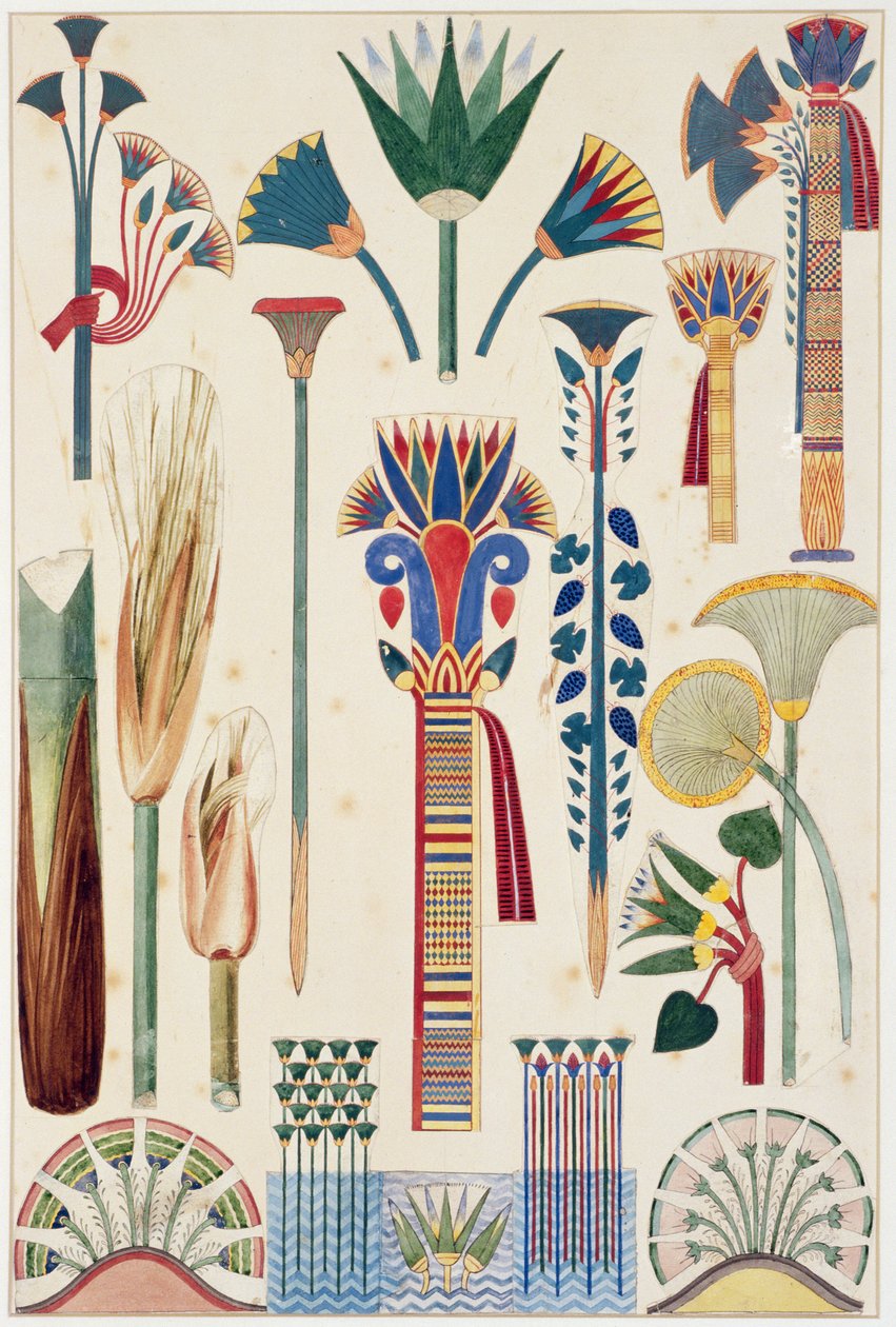 Egyptian Ornament, original illustrasjon fra `The Grammar of Ornament`, 1856 (blyant og wc) av Owen Jones