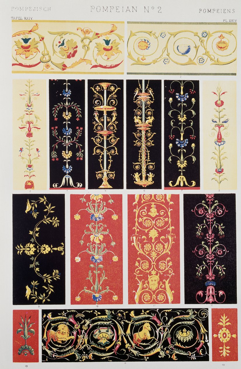 Dekor i pompeiansk stil, plate XXV fra Grammar of Ornament, av Owen Jones (1809-1874), London av Owen Jones