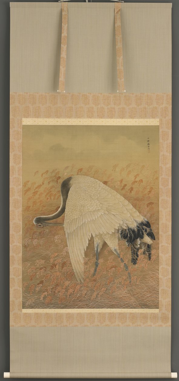 En kran, Meiji-æra, sent på 1800-tallet (blekk og farge på silke) av Ozawa Nankoku