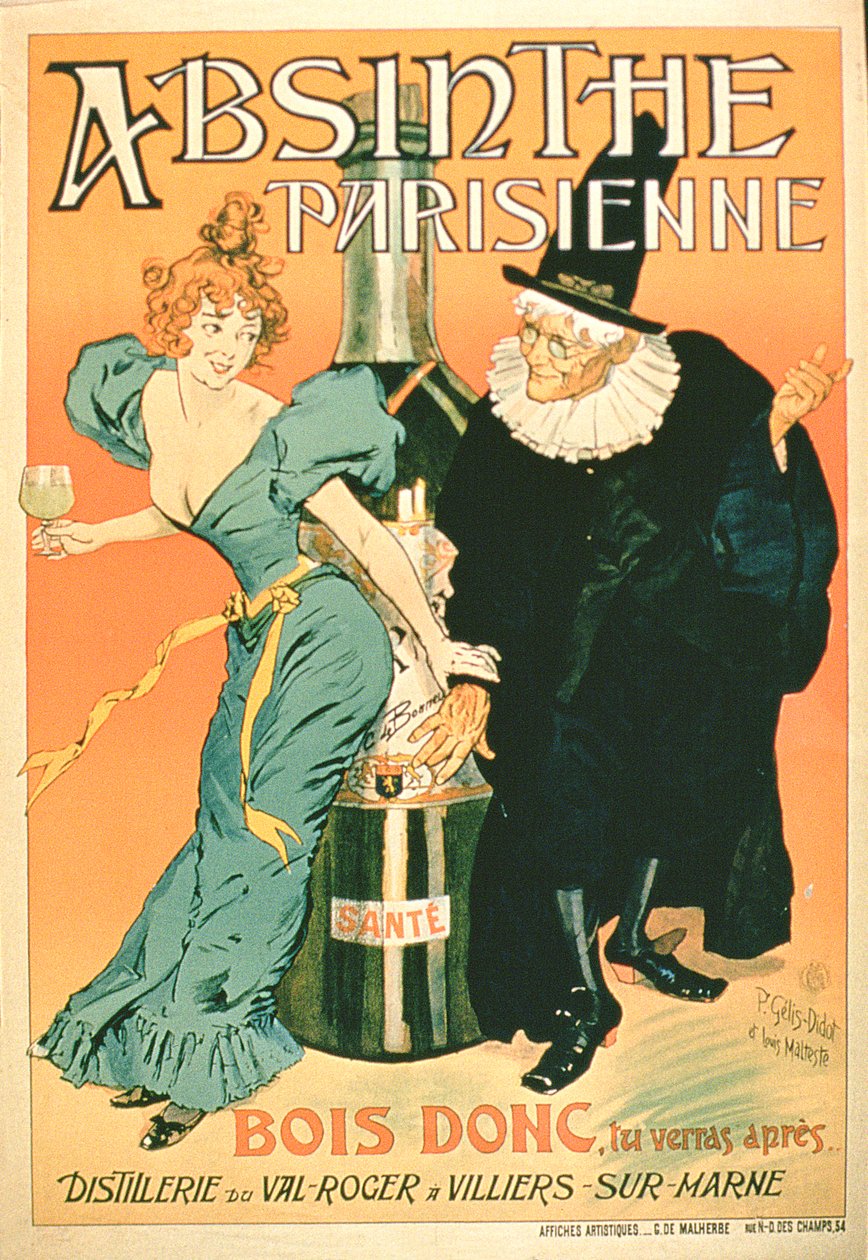 Så Drikk, du vil se senere, plakat som annonserer parisisk absint av P. and Maltese Gelis Didot
