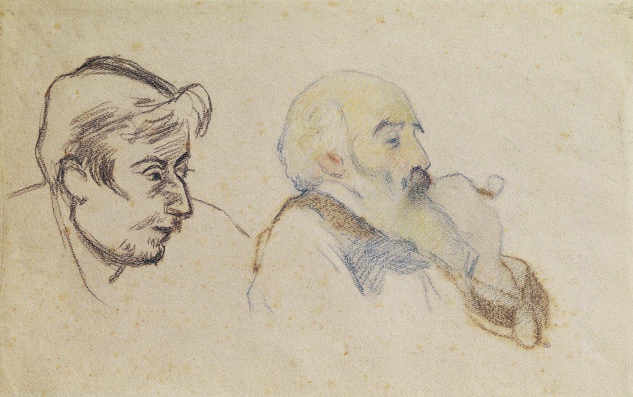Portrett av Pissarro av Gauguin og Portrett av Gauguin av Pissarro (farget kritt) av P. and Pissarro, C. Gauguin