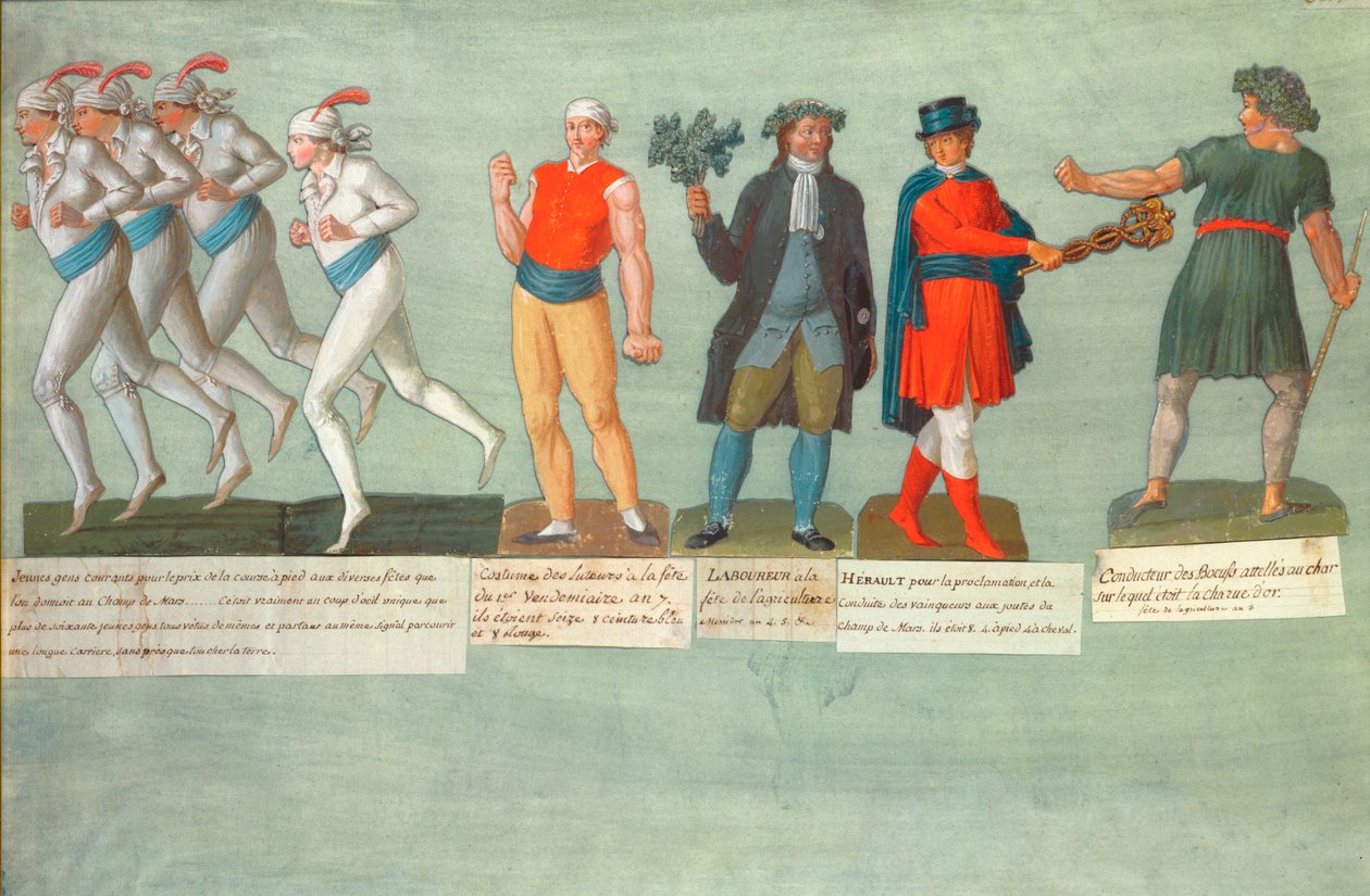 Idrettsutøvere og deltakere på festivaler under den franske revolusjonsperioden (gouache) av P. A. and J.B. Lesueur