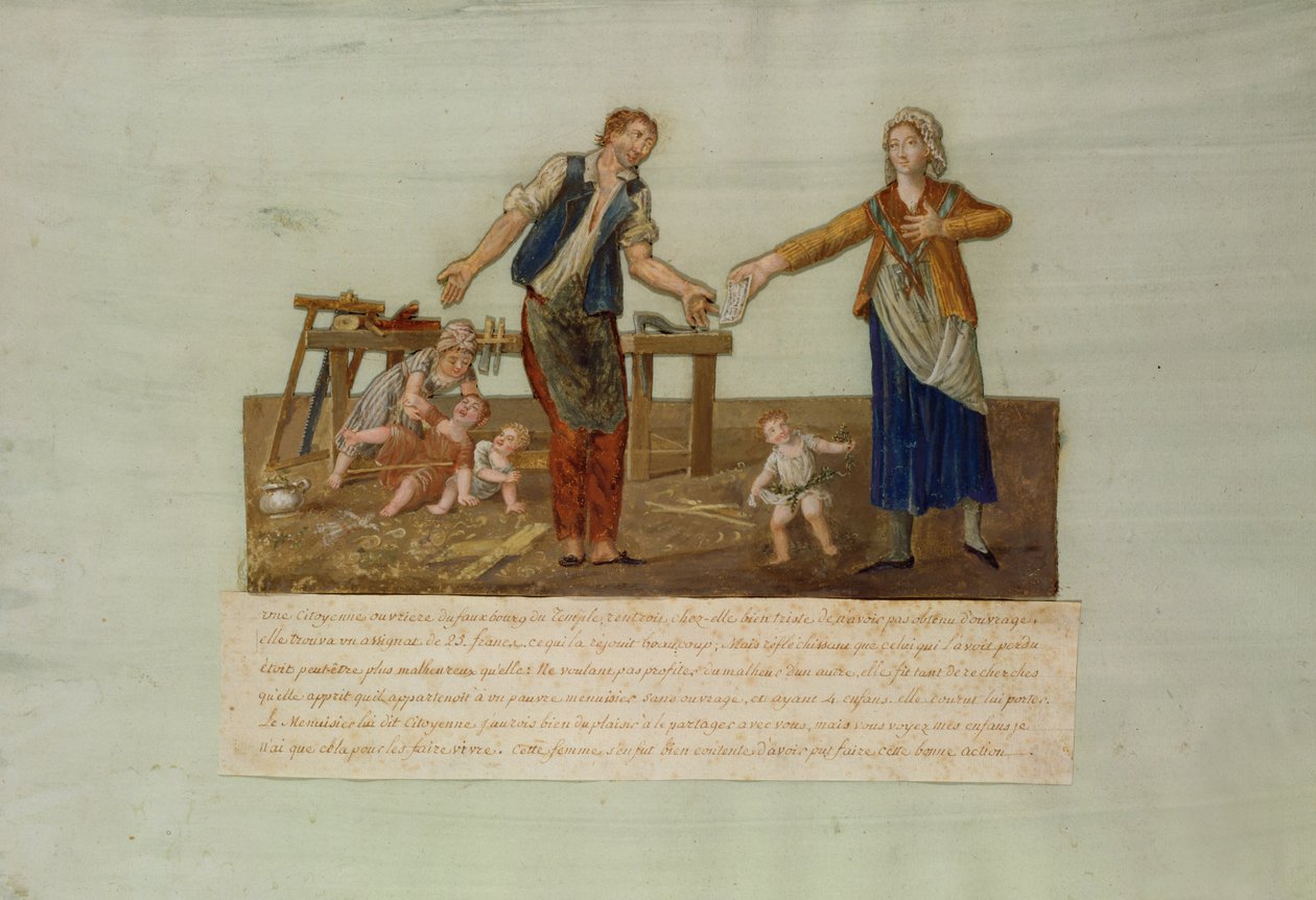 Ærligheten til en kvinnelig borger i Temple-distriktet i Paris (gouache) av P. A. and J.B. Lesueur