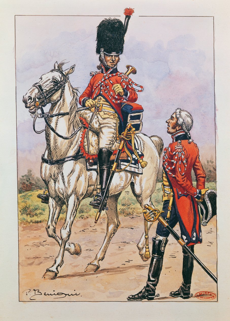 Bugler fra elitekavaleriet til den keiserlige garde, 1804-06 av P. Benigni