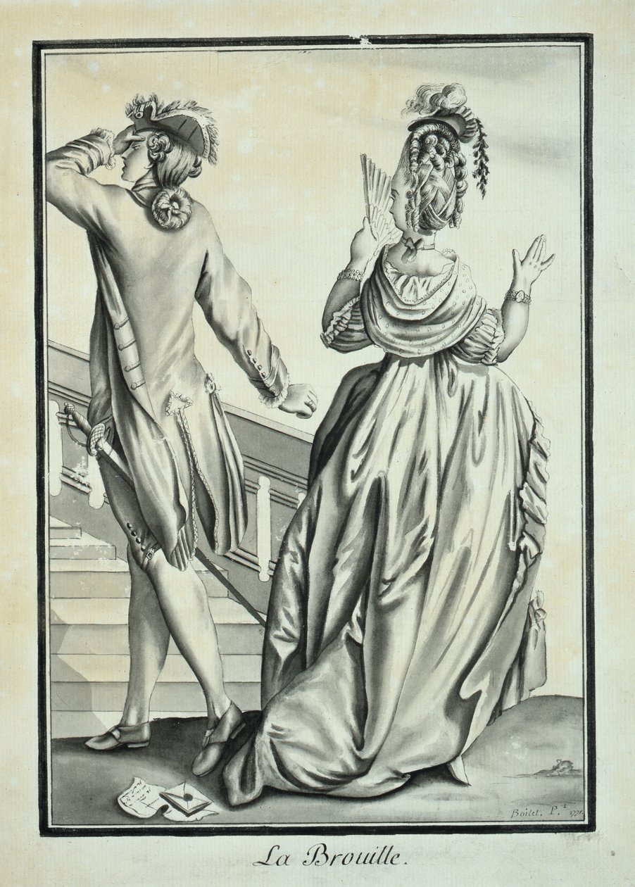 La Brouille (Krangelen) 1771 (penn og blekk og grå vask på papir) av P. Boitet