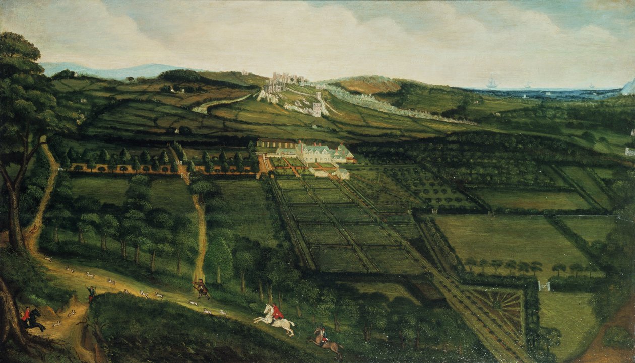 En fjern utsikt over Corfe Castle av P. Danckerts